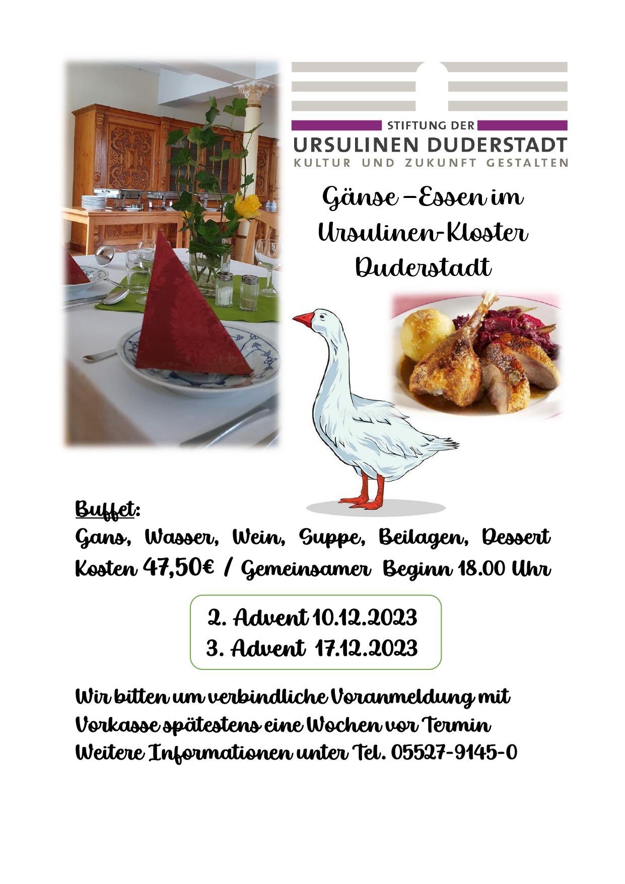 Gänse –Essen 2023 im Ursulinen-Kloster Duderstadt