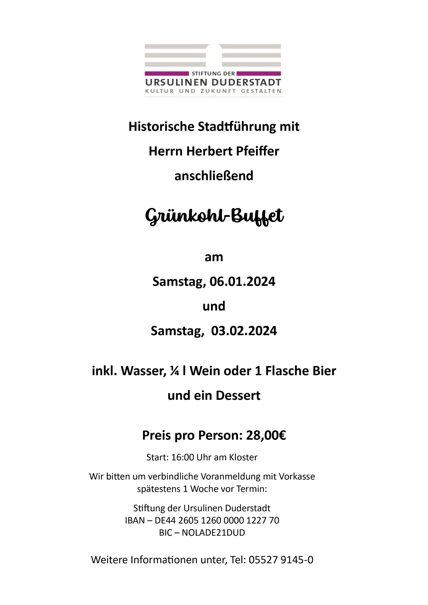 Historische Stadtführung in Duderstadt mit Grünkohl-Buffet
