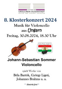 Johann-Sebastian Sommer spielt Violoncello beim 8. Klosterkonzert 2024 in der Liebfrauenkirche Duderstadt