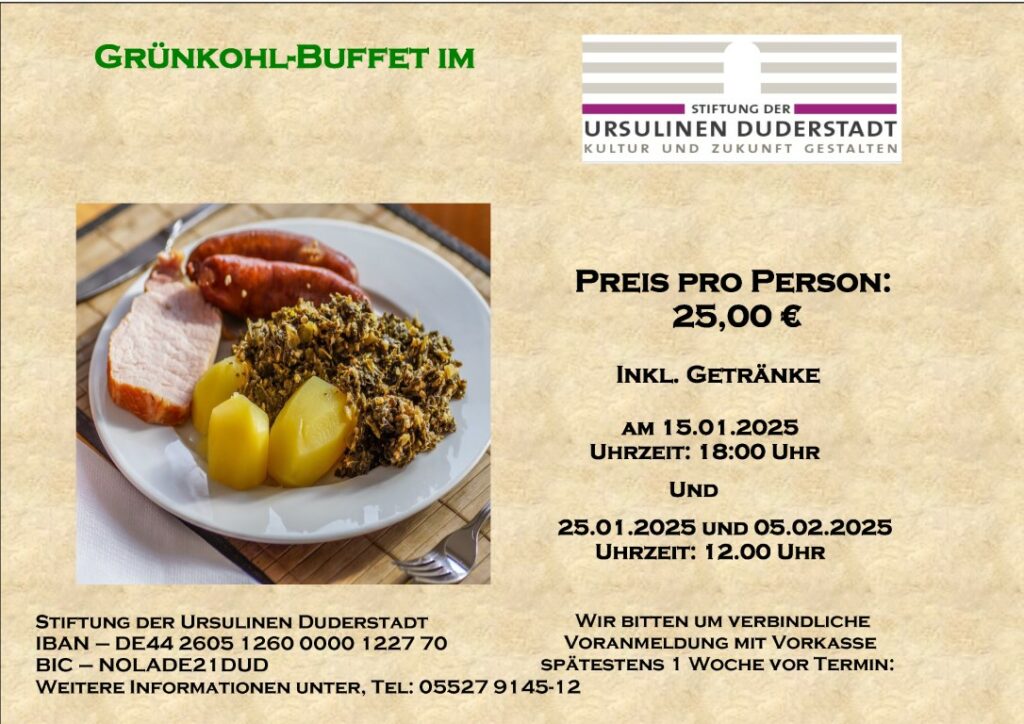 Grünkohl-Buffet im Ursulinenkloster Duderstadt